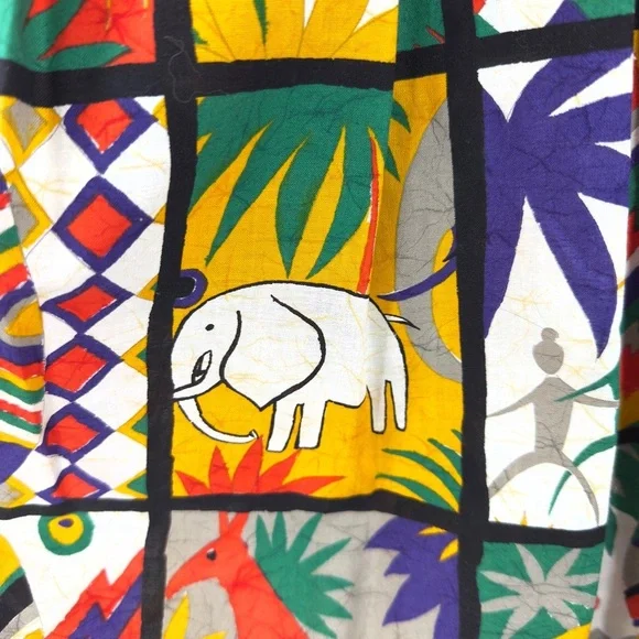 Vintage Safari Midi Skirt Womens 4 Art Statement Colorful Tribal Boho Indie USA - Picture 2 of 10